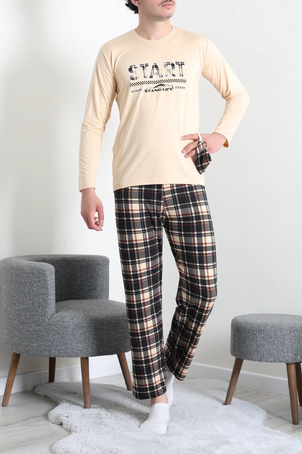 Milan Erkek Pijama Takımı Bej