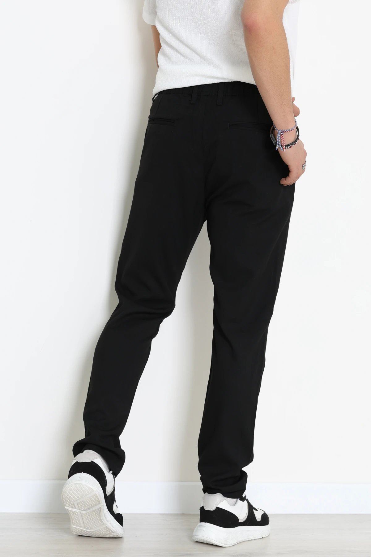 Dokuma Beli Lastikli Erkek Jogger Pantolon  Siyah