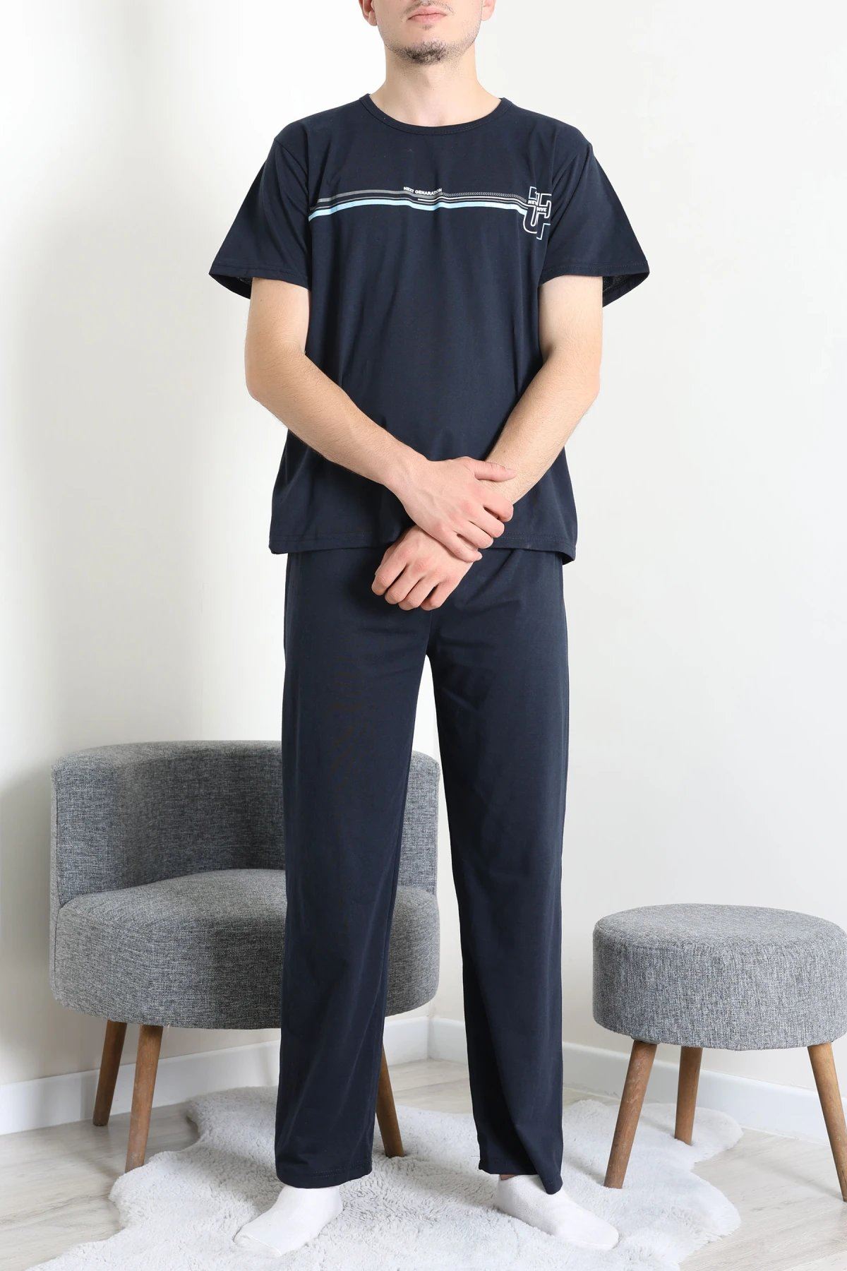 Süprem Baskılı Erkek Pijama Takımı Lacimavi