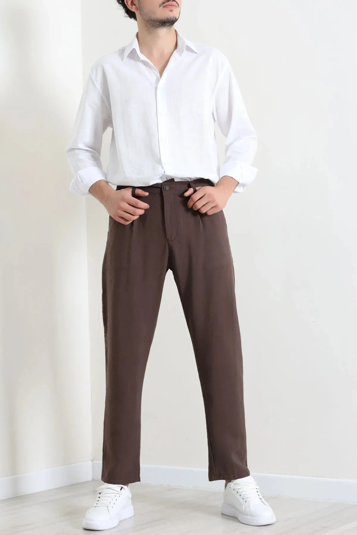 Erkek Modal Baggy Beli Lastikli Pantolon Kahve