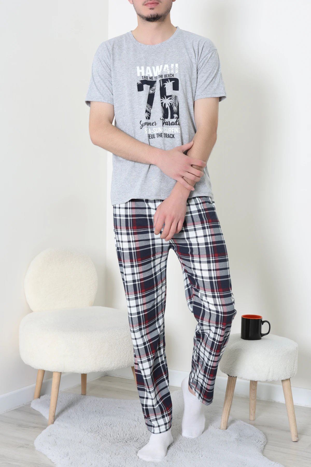 Süprem Erkek Pijama Takımı Grikırmızı