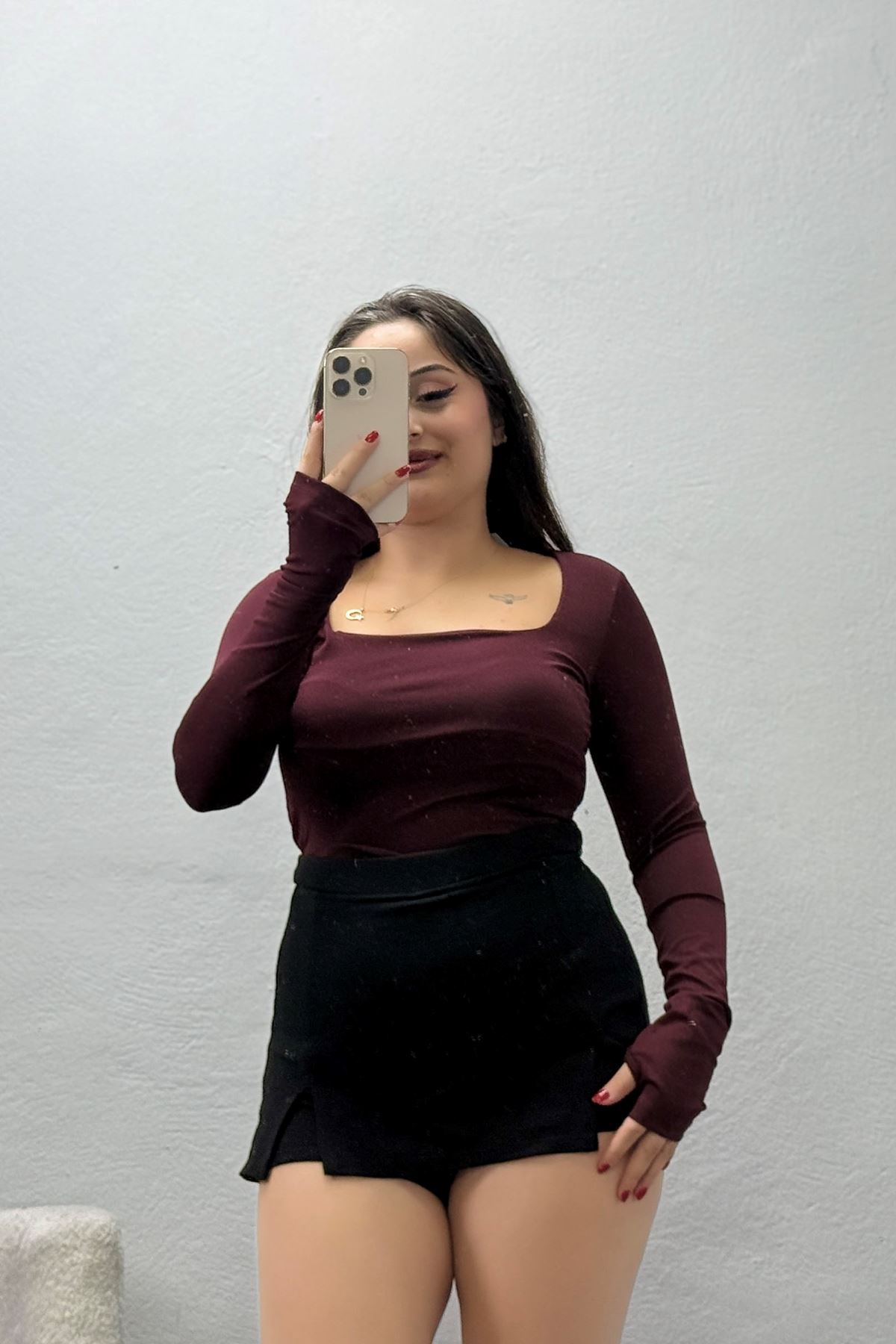Kadın Dalgıç U Yaka Uzun Kol Body Bordo