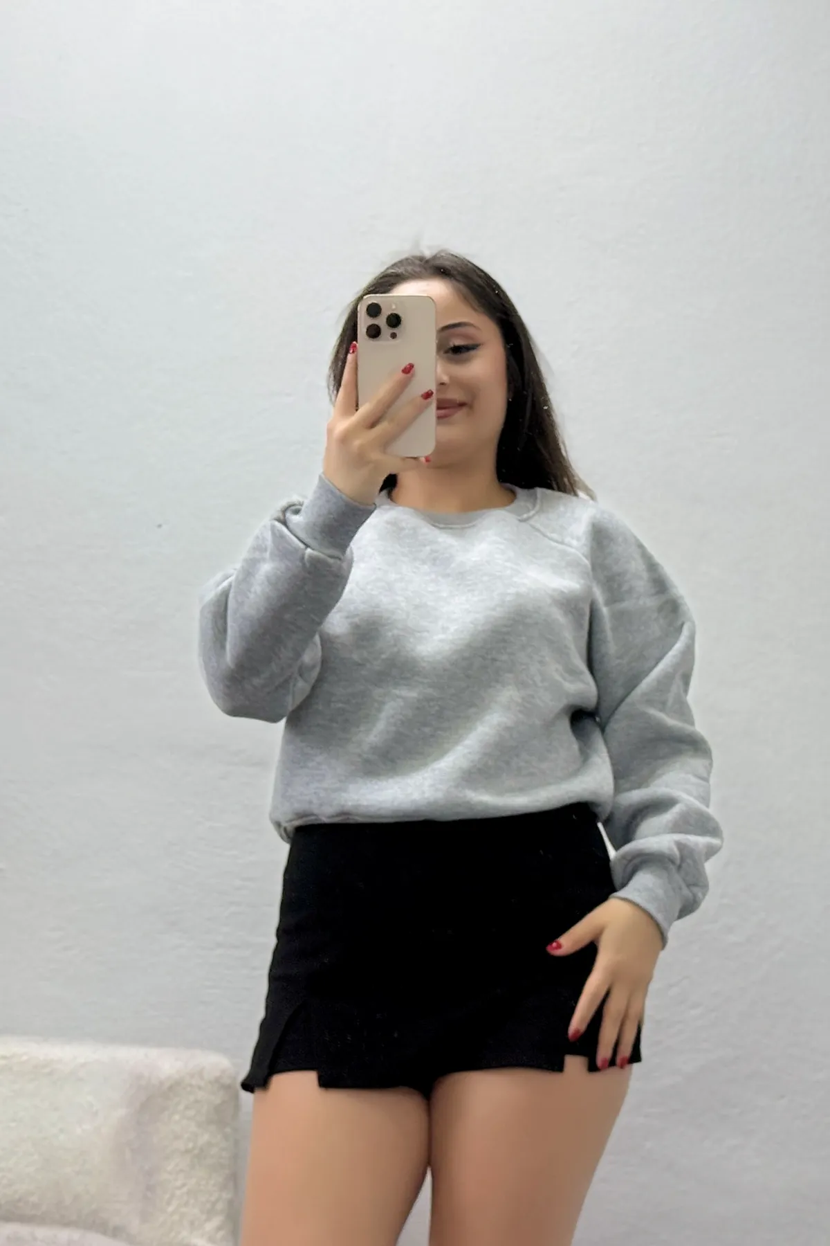 Kadın Bisiklet Yaka 3 İplik Sweat Gri