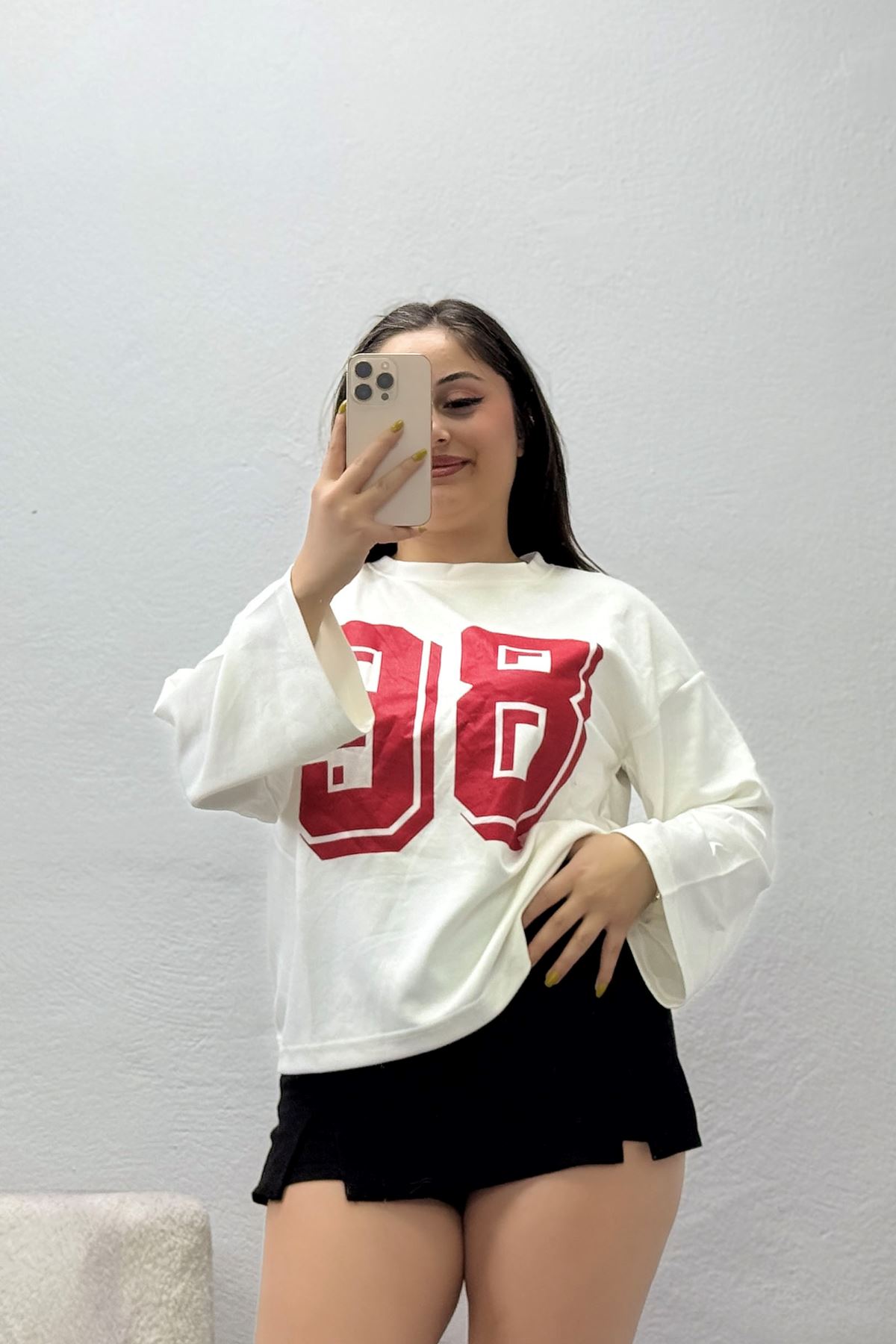 Kadın Baskılı Modal Sweat Ekru