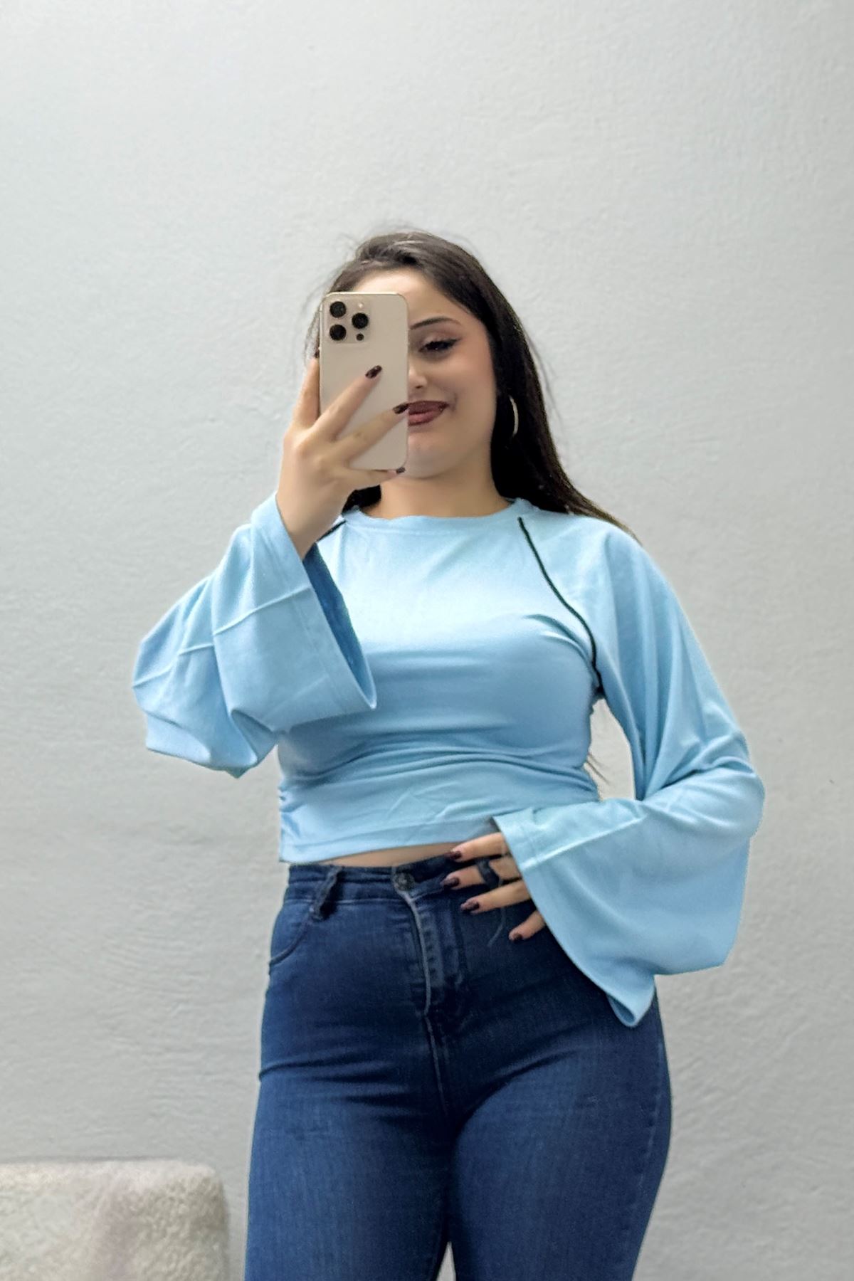 Kadın Biyeli Yan Büzgülü Modal Bluz Bebemavi