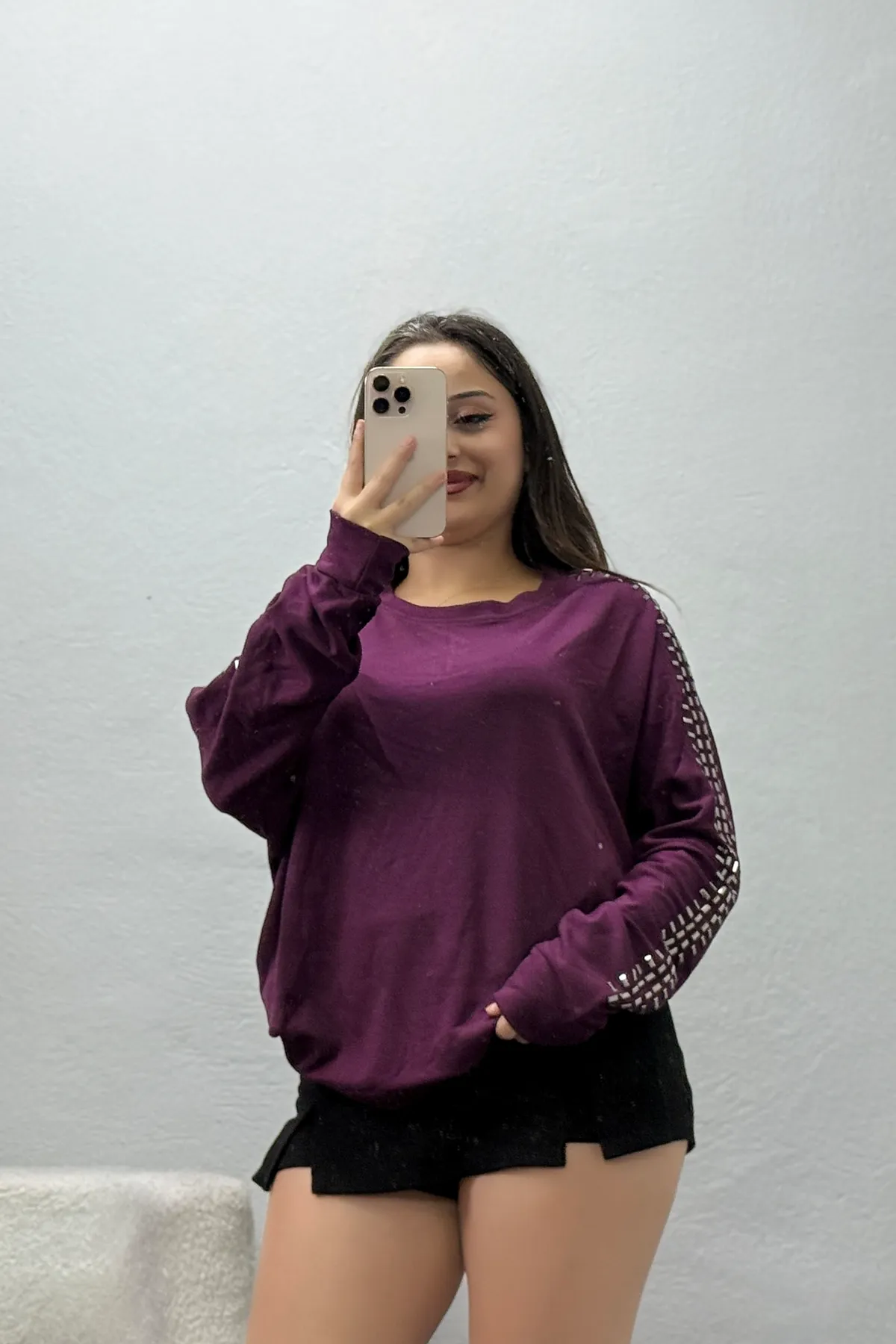 Kadın Zımba Detay Modal Sweat Mürdüm