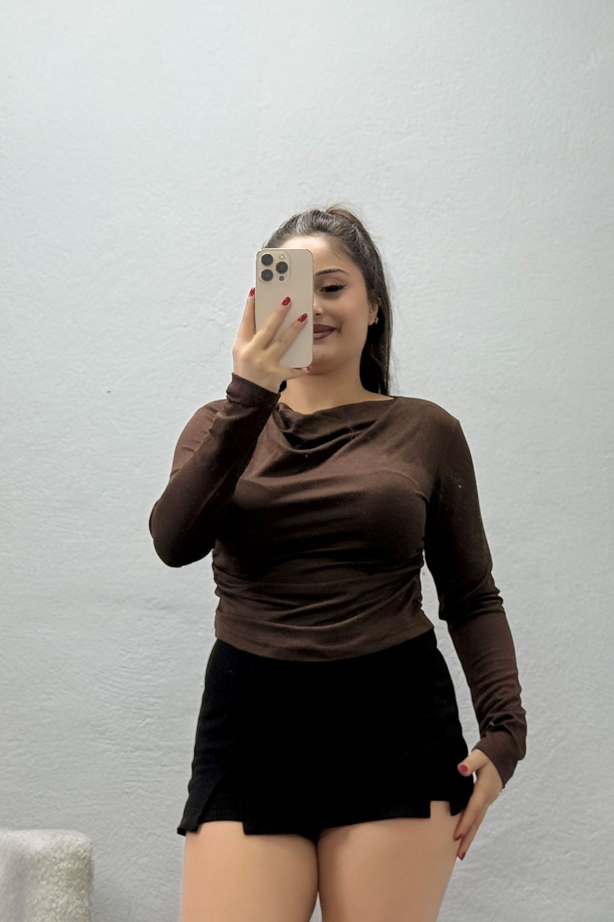 Kadın Degaje Yaka Bluz Kahve