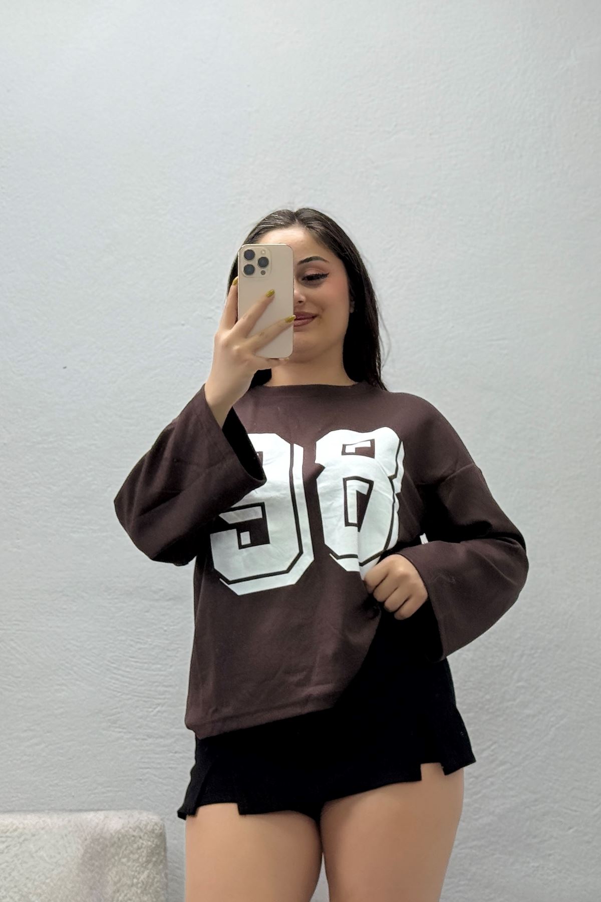 Kadın Baskılı Modal Sweat Kahve