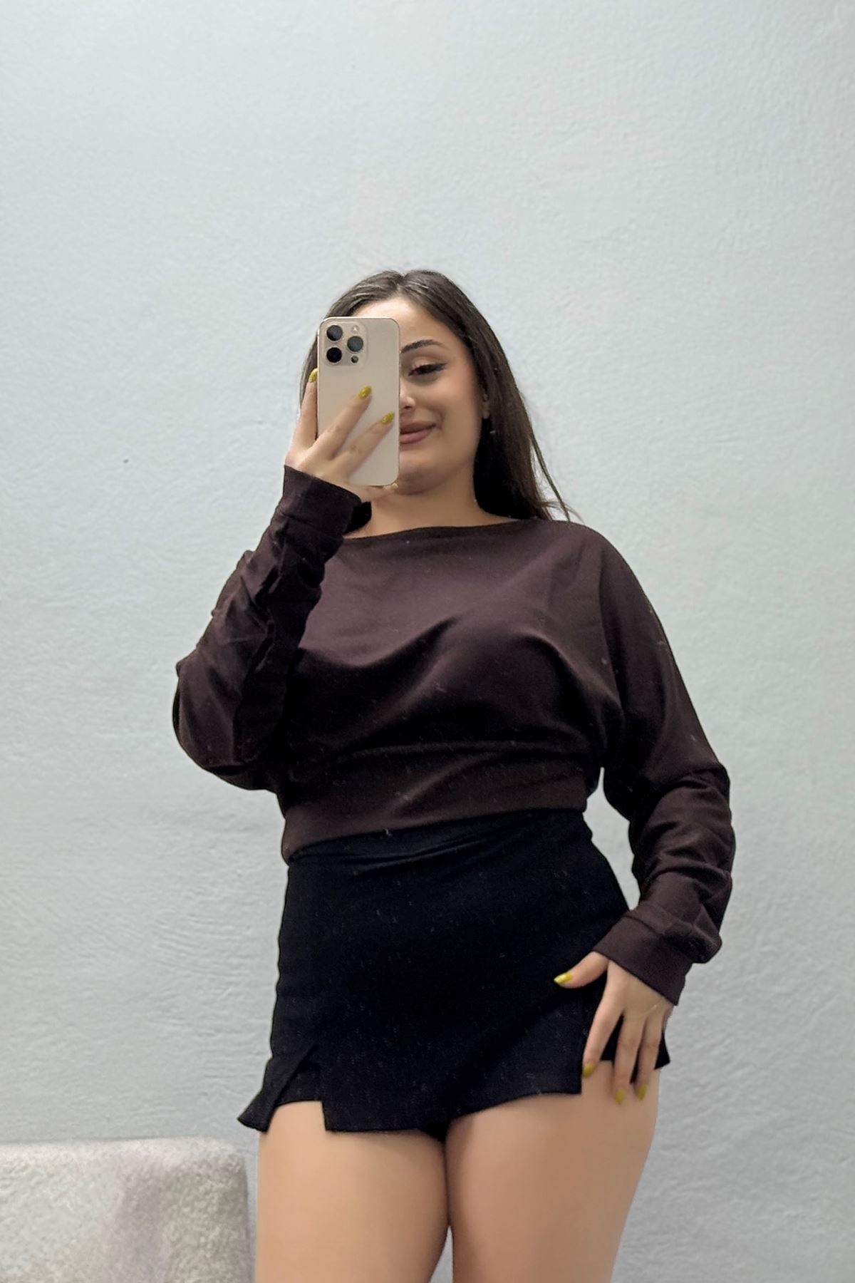 Kadın Kayık Yaka Yarasa Kol Modal Bluz Açık Kahve
