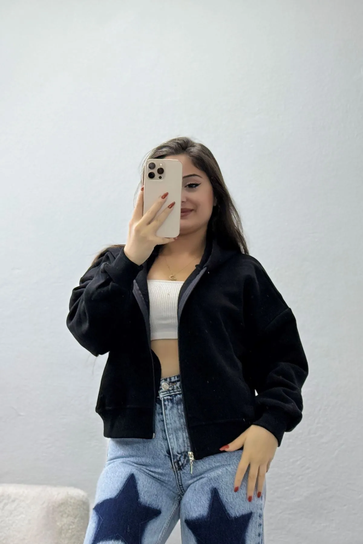 Kadın 3 İplik Kompakt Oversize Fleto Cepli Sweat Siyah