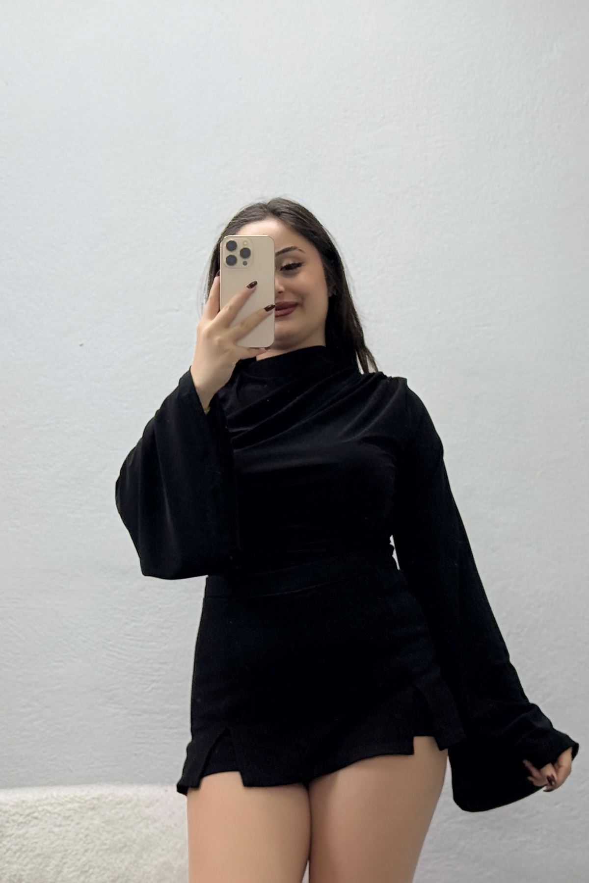 Kadın Sandy Drapeli Kimono Kol Bluz Siyah
