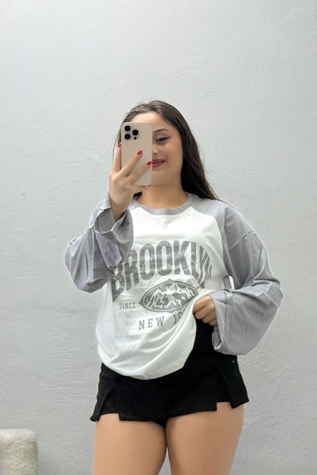 Kadın Reglan Kol Bisiklet Yaka Penye Sweat Ekrugri