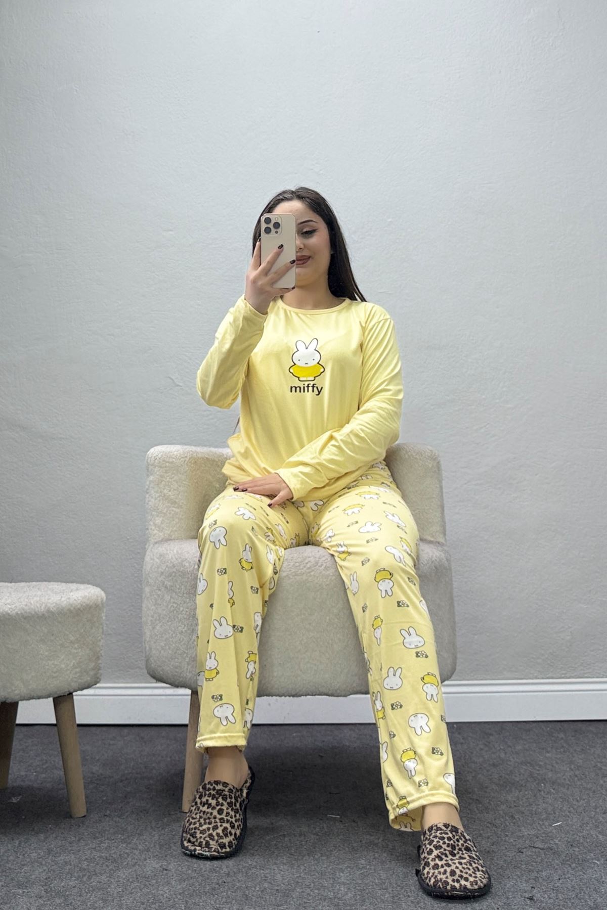 Kadın Soft Milan Baskılı Pijama Takımı Açıksarı