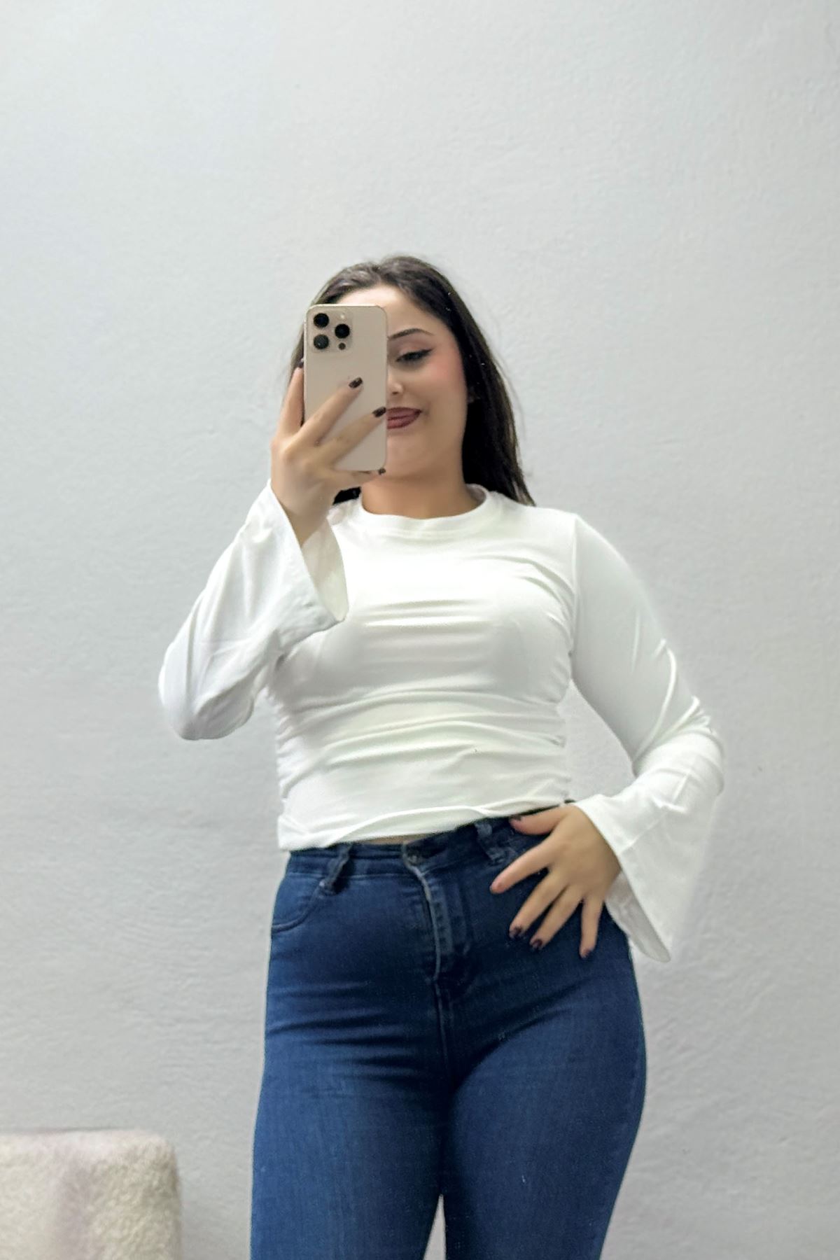 Kadın Bisiklet Yaka İspanyol Kol Dalgıç Body Ekru