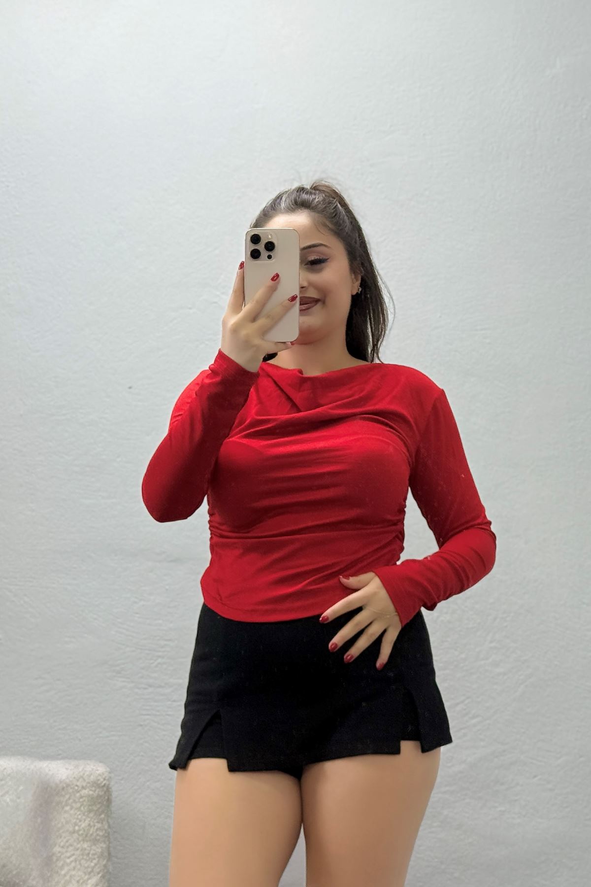 Kadın Degaje Yaka Bluz Kırmızı