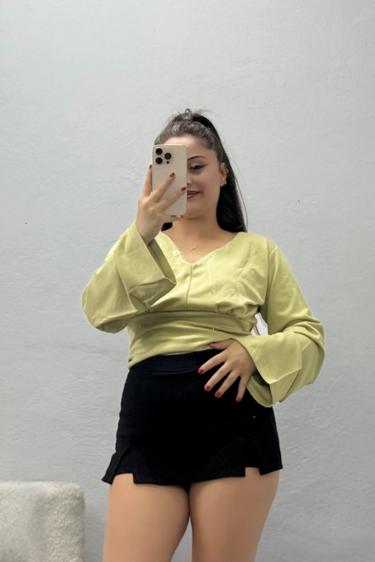 Kadın Belden Oturtmalı Kimono Kol Modal Bluz Çağla