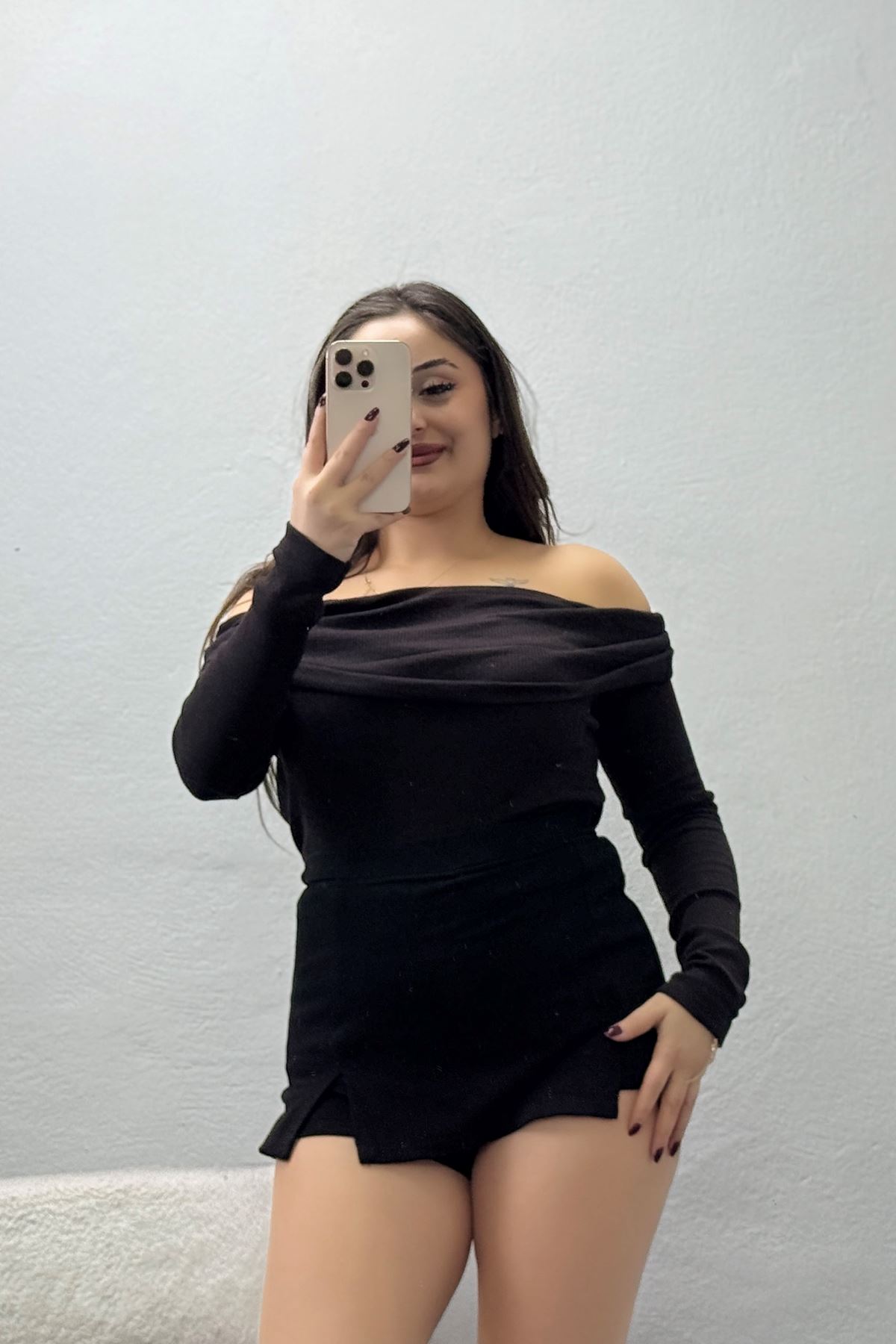Kadın Madonna Yaka Kaşkorse Uzun Kollu Body Açık Kahve