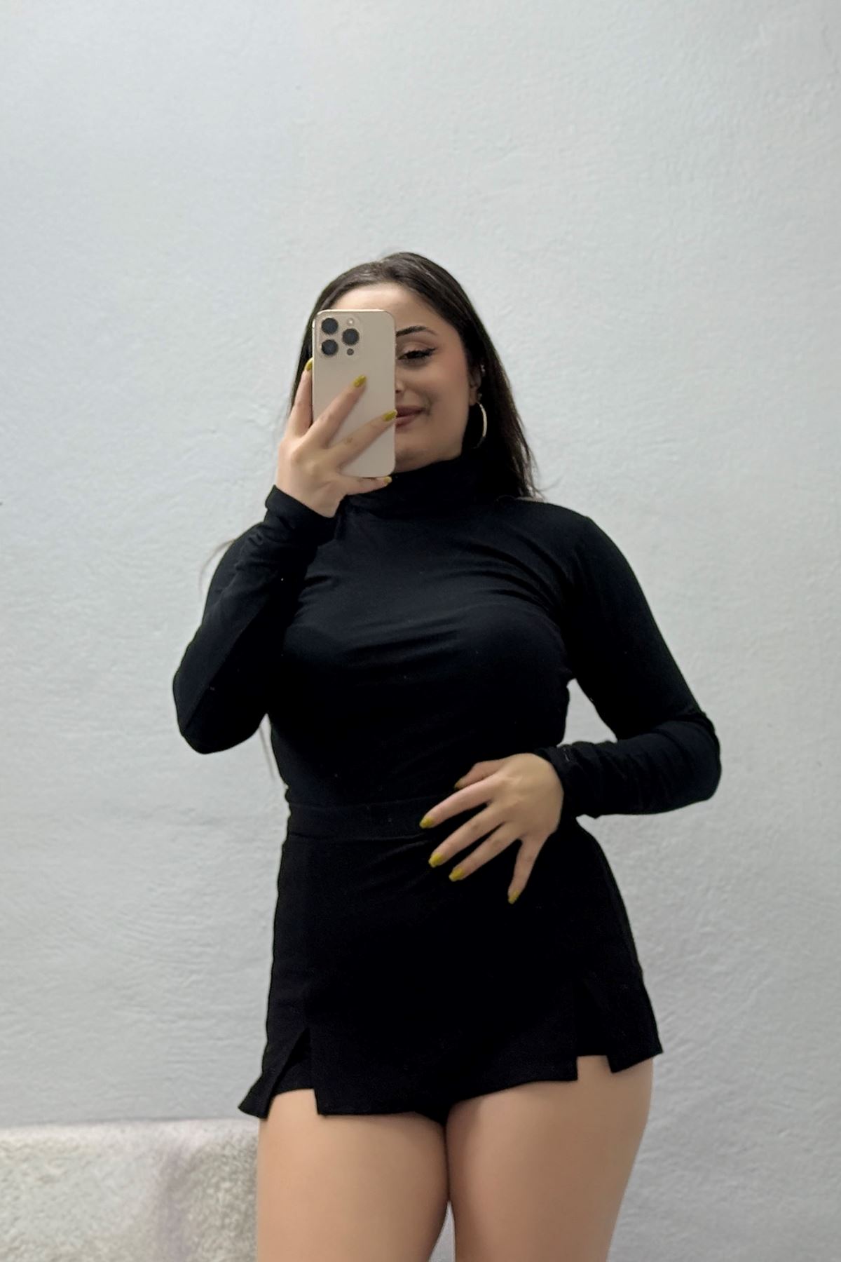 Kadın Uzun Kol Tam Balıkçı Yaka Body Siyah