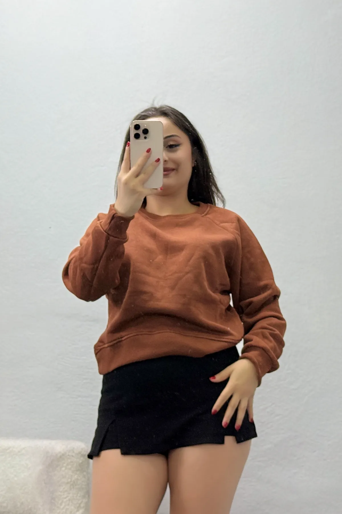 Kadın Bisiklet Yaka 3 İplik Sweat Kiremit