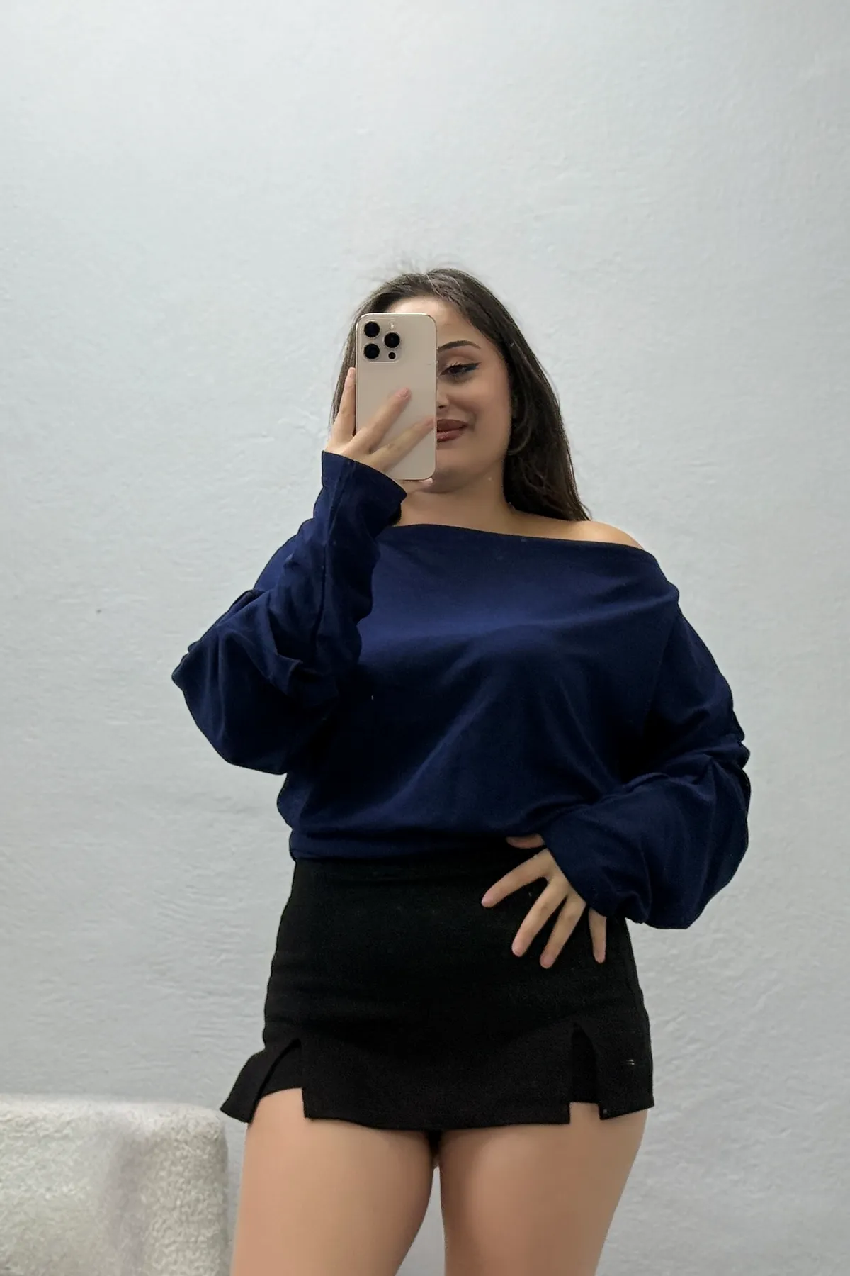 Kadın Kayık Yaka Modal Bluz Lacivert