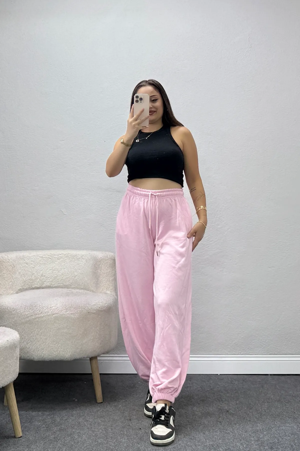 Kadın Paça Lastikli Modal Eşofman Altı Pembe