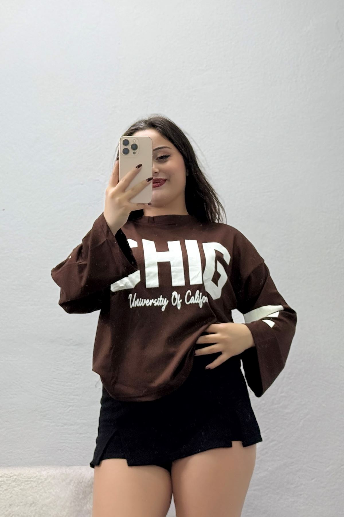 Kadın Baskılı Modal Sweat Kahve