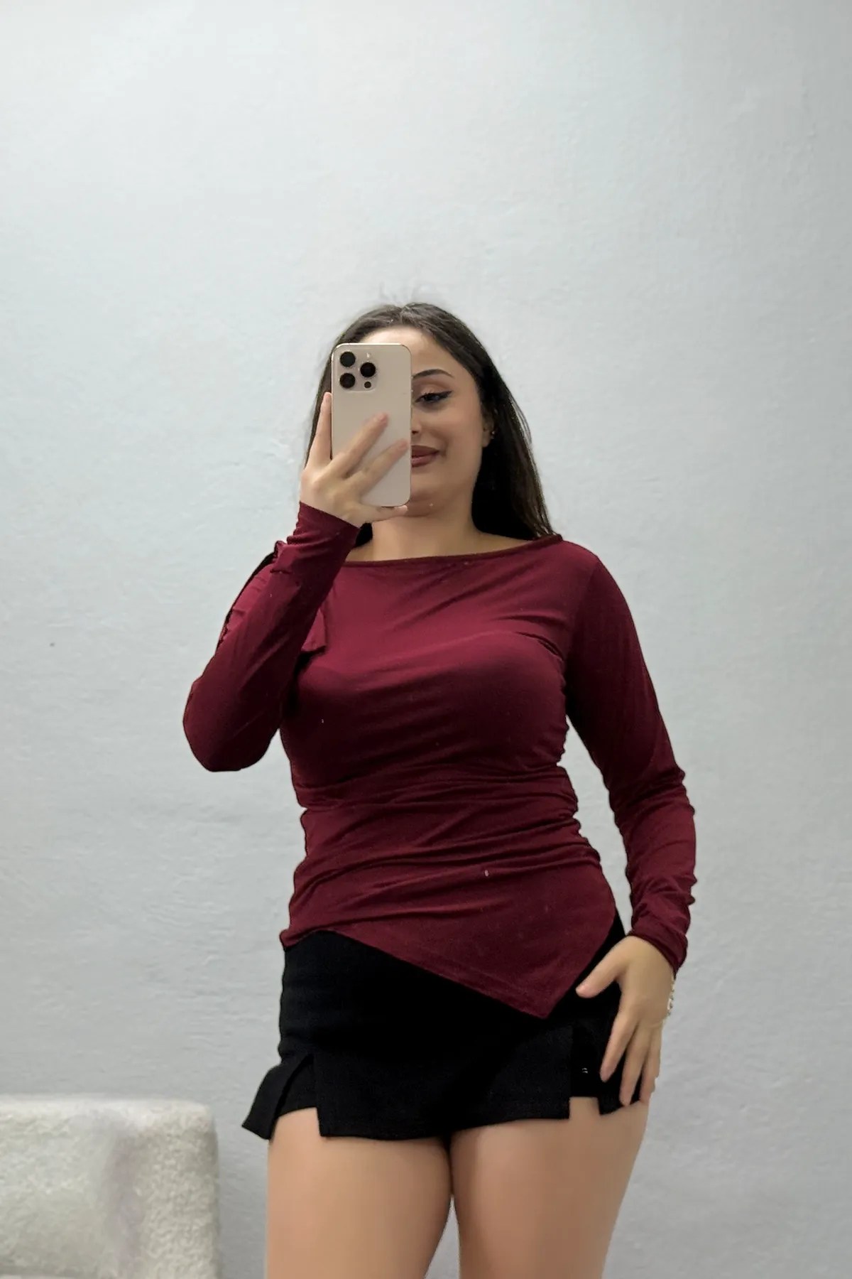 Kadın Tek Omuz Kurdele Detay Asimetrik Sandy Bluz Bordo