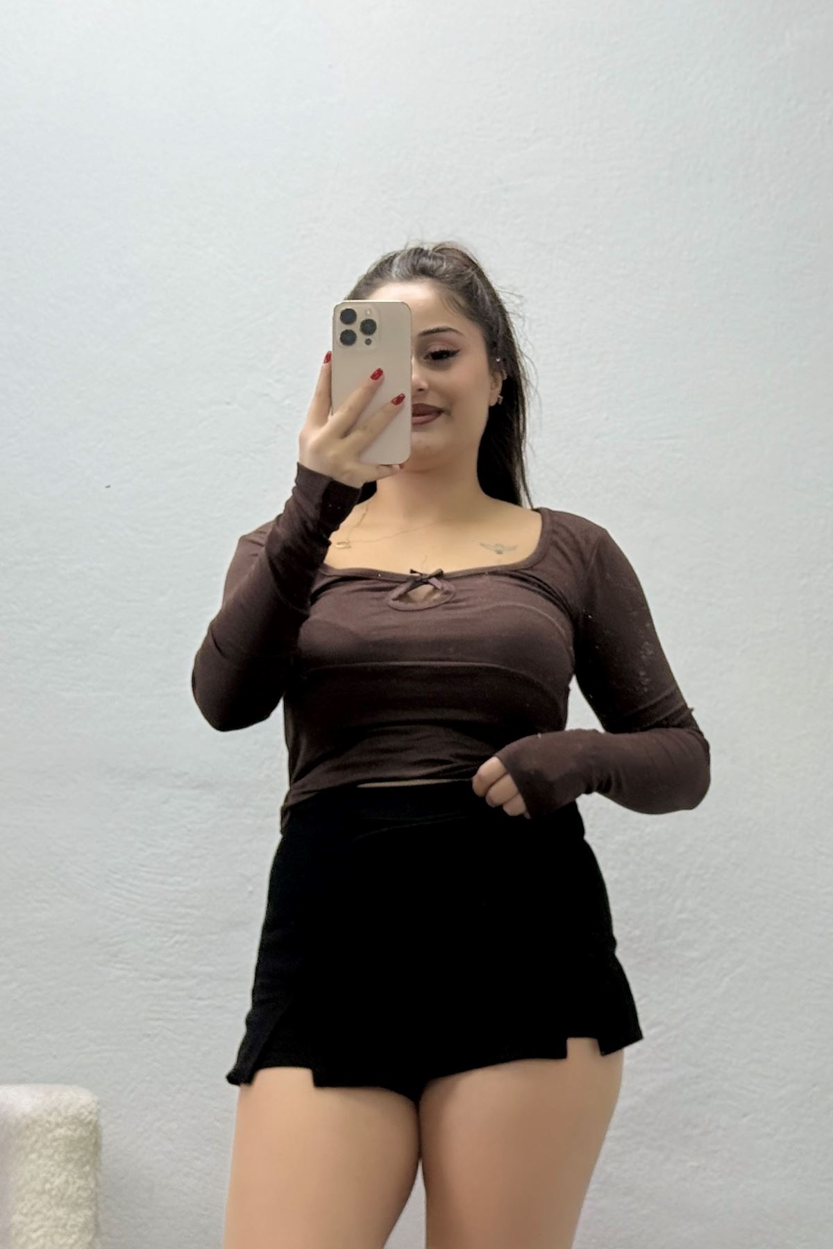 Buzzy Kumaş Fiyonk Detaylı Kadın Body Açık Kahve