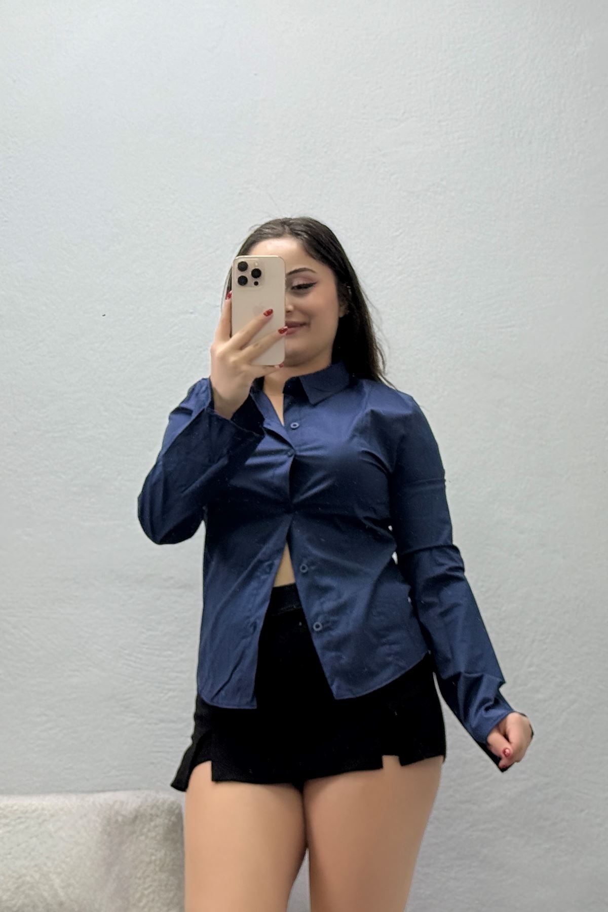 Kadın Poplin Kumaş Fit Gömlek Lacivert