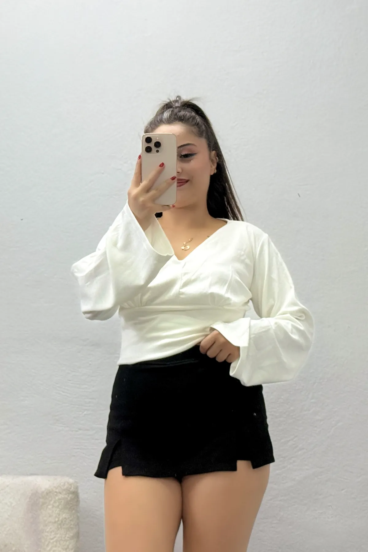 Kadın Belden Oturtmalı Kimono Kol Modal Bluz Ekru