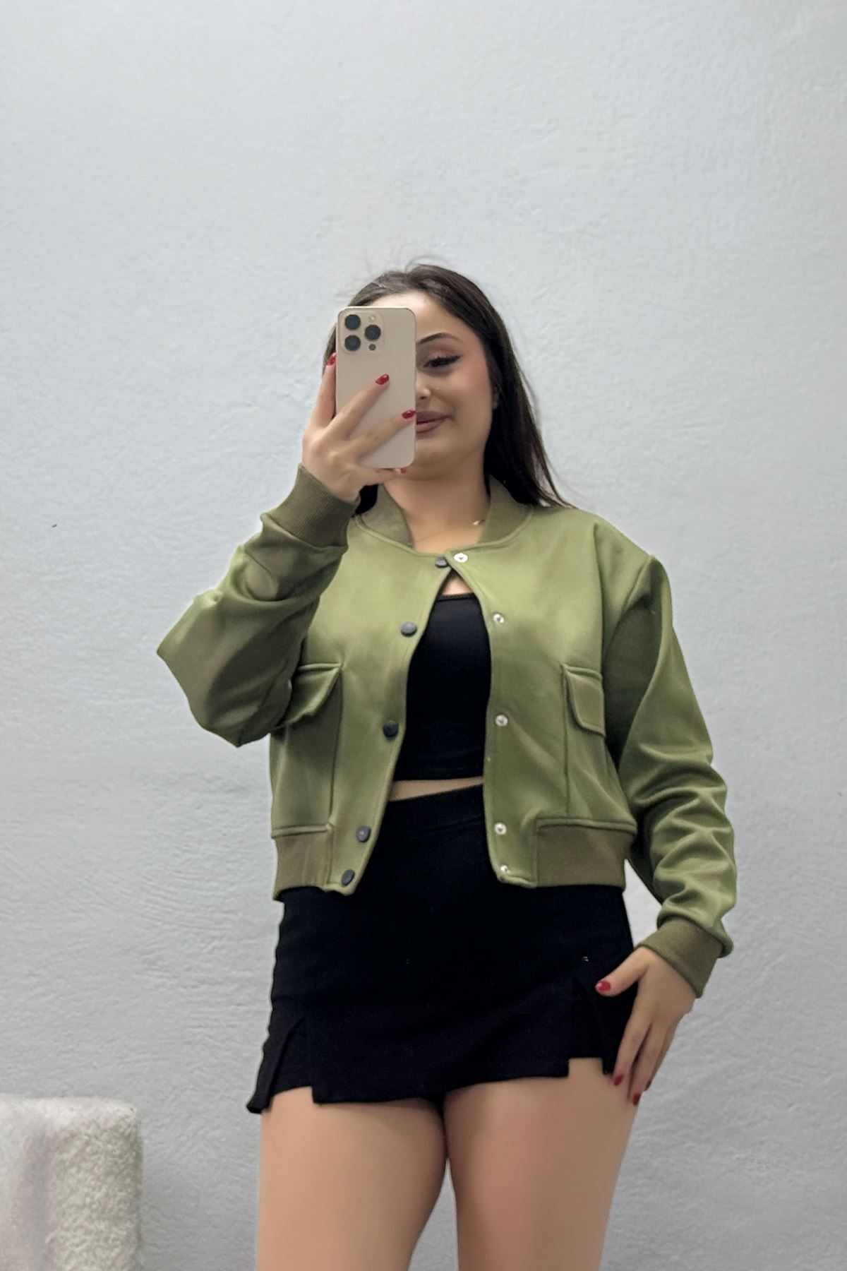 Kadın Scuba Kumaş Bomber Ceket Haki