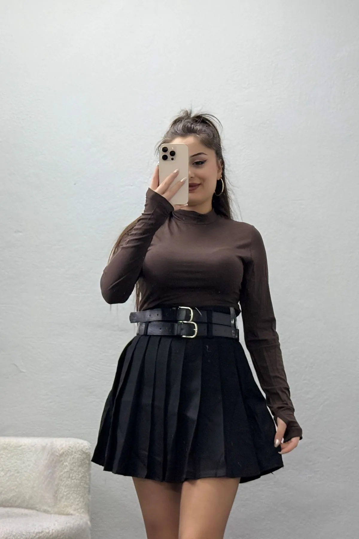 Kadın Parmak Geçmeli Body Kahve
