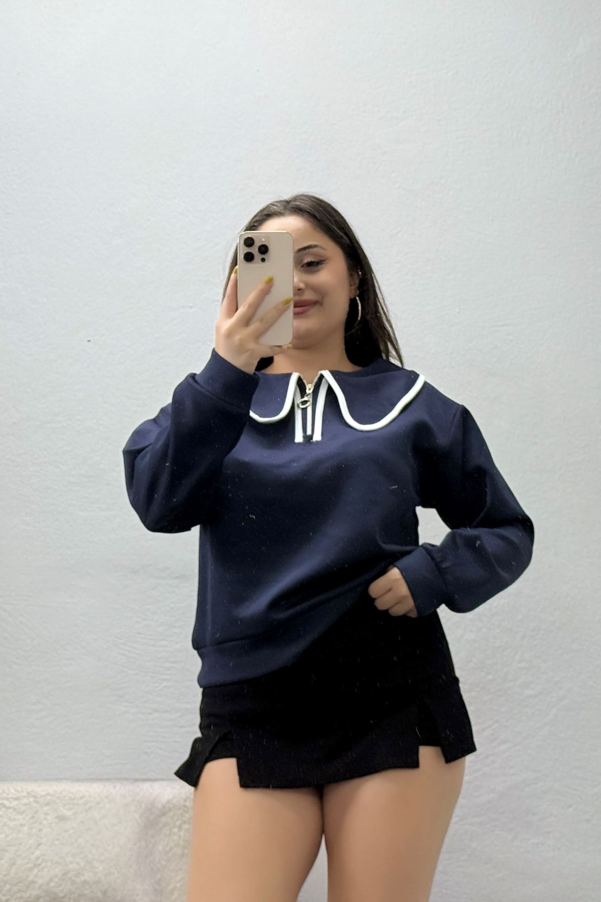 Kadın Scuba Bebe Yaka Fermuar Detaylı Sweat Lacivert