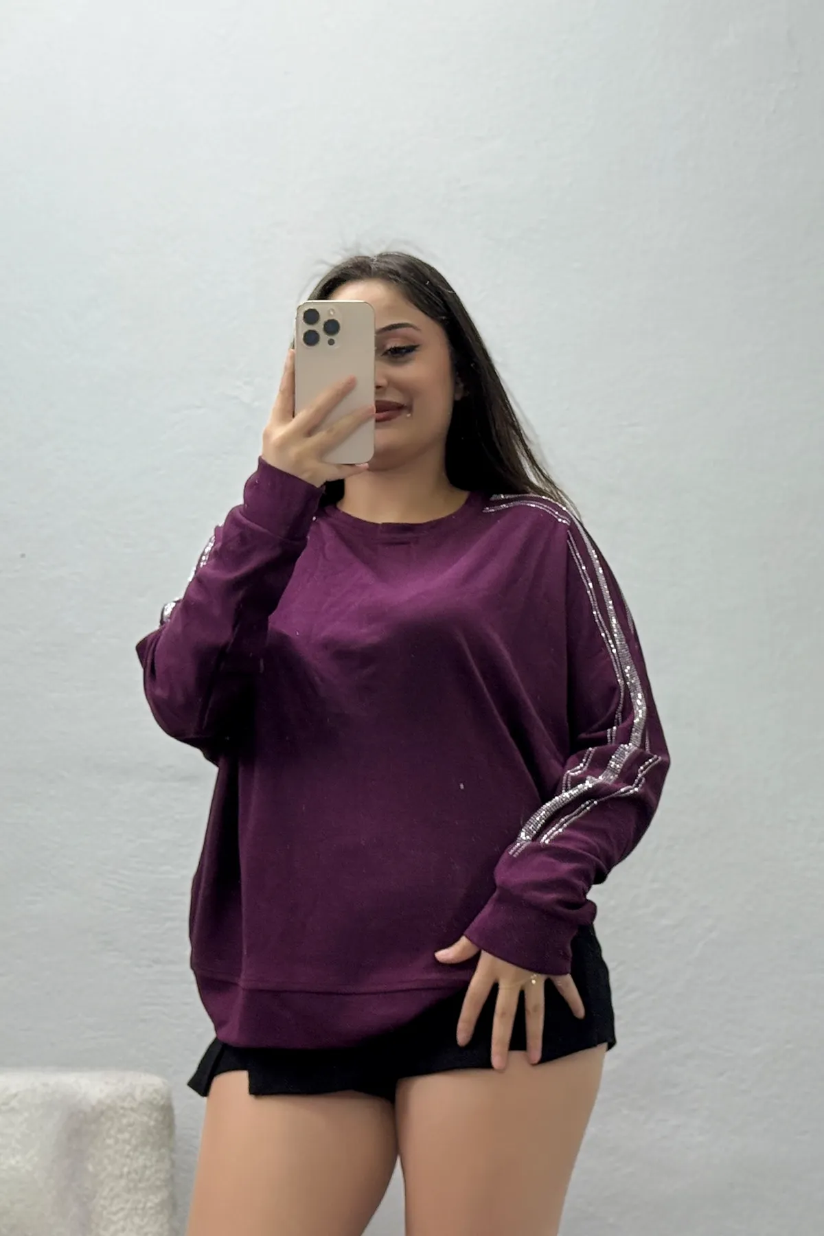 Kadın Şerit Detaylı Modal Sweat Mürdüm